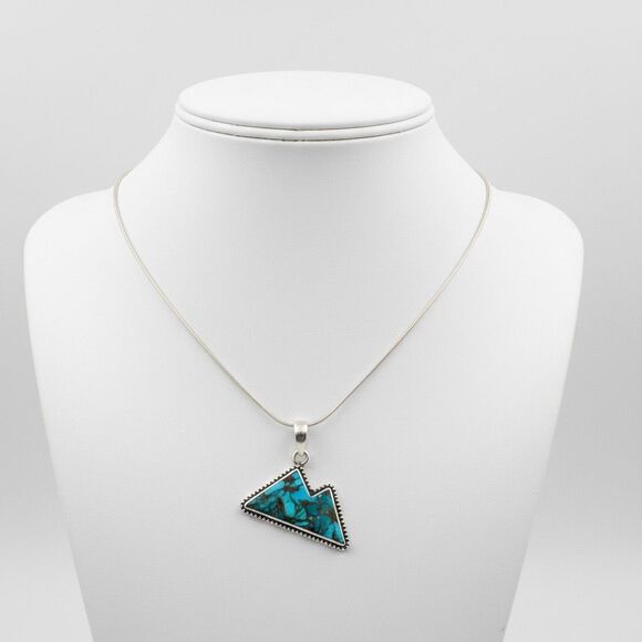 Stunning Sterling Silver Turquoise Mountain Pendant Necklace Western Style New